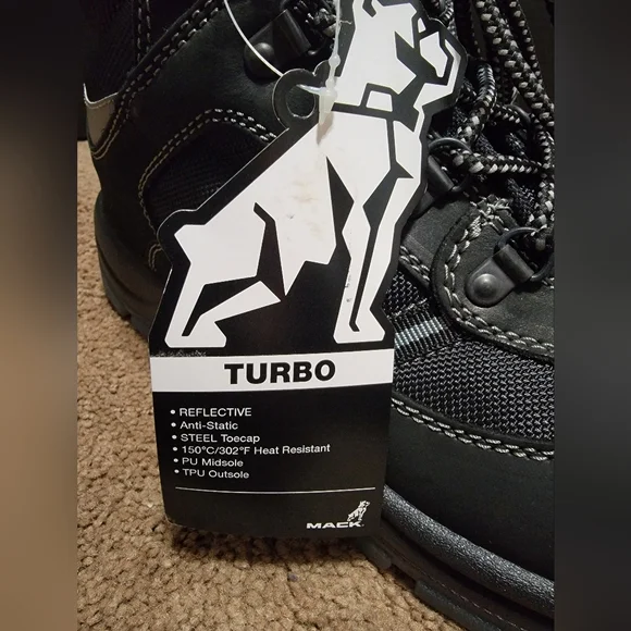 New Men's Turbo Mack Steel Toe Work Boots Black Size 12